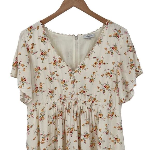 Madewell Loop Trim Mini Dress Short Sleeve Windowpane Floral Cream Women 12 - Picture 2 of 9